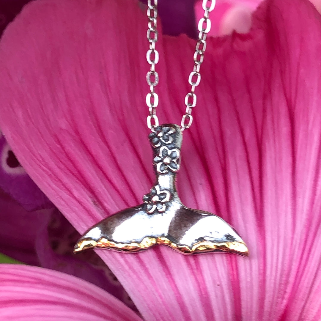 N161  Flower Whale Tail .925 with Alaskan Gold Nuggets