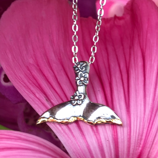N161  Flower Whale Tail .925 with Alaskan Gold Nuggets