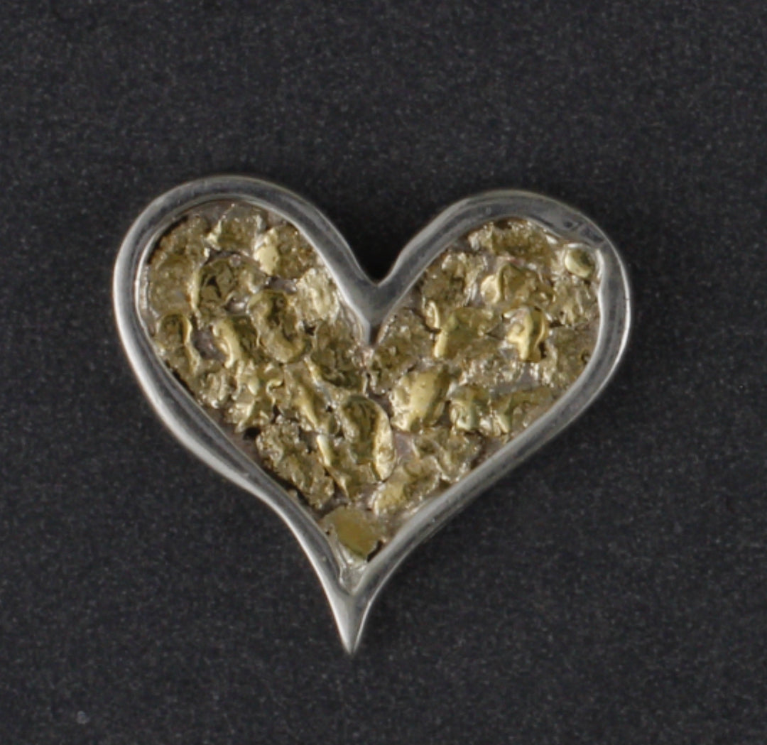 EP199  Heart Channel Silver Earring Posts with Alaskan Gold Nuggets