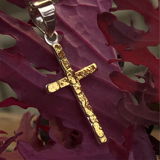 N122   Silver & Gold Nugget Cross Pendant