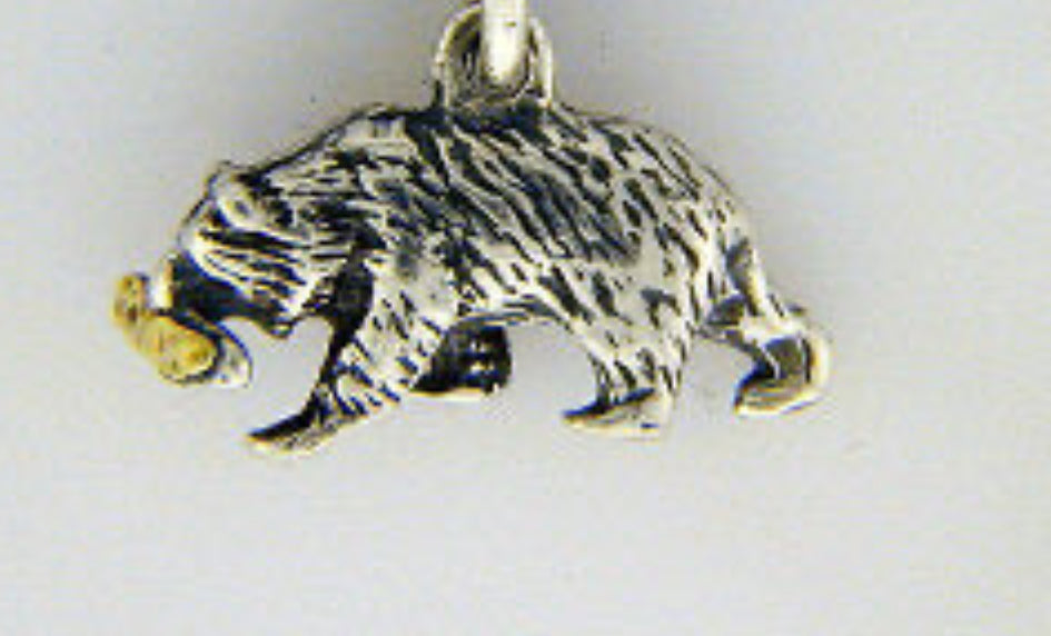 EW110 3-D Bear with Fish Silver Earwires and Gold Nuggets