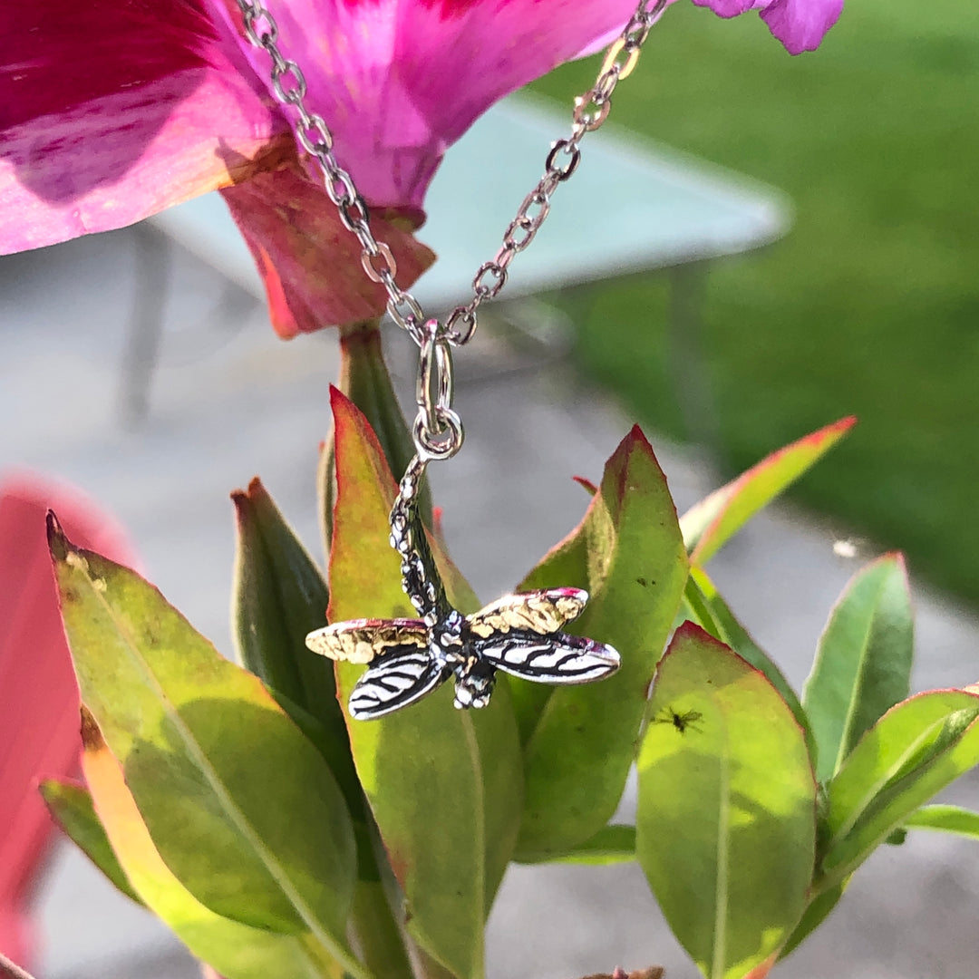 N100  Dragonfly Necklace .925 with Alaskan Gold Nuggets