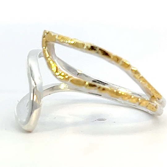 R141 Silver & Gold Nugget Adjustable Ring