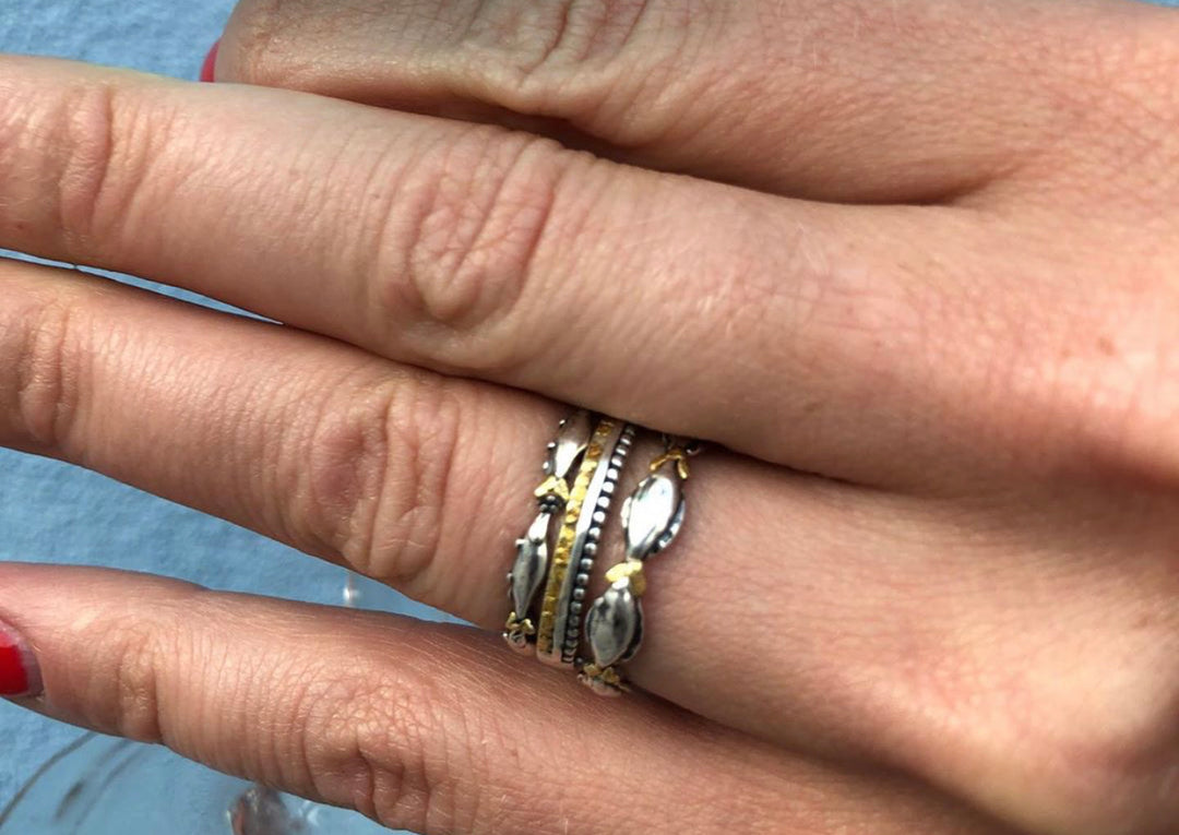 R178-7   Salmon Stackable Silver Ring highlighted with Gold Nuggets
