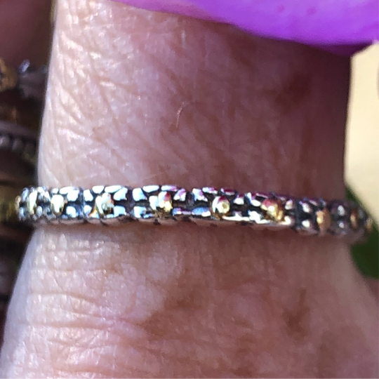 R02843  Stackable Tiny Flowers highlighted with Natural Gold Nuggets Ring