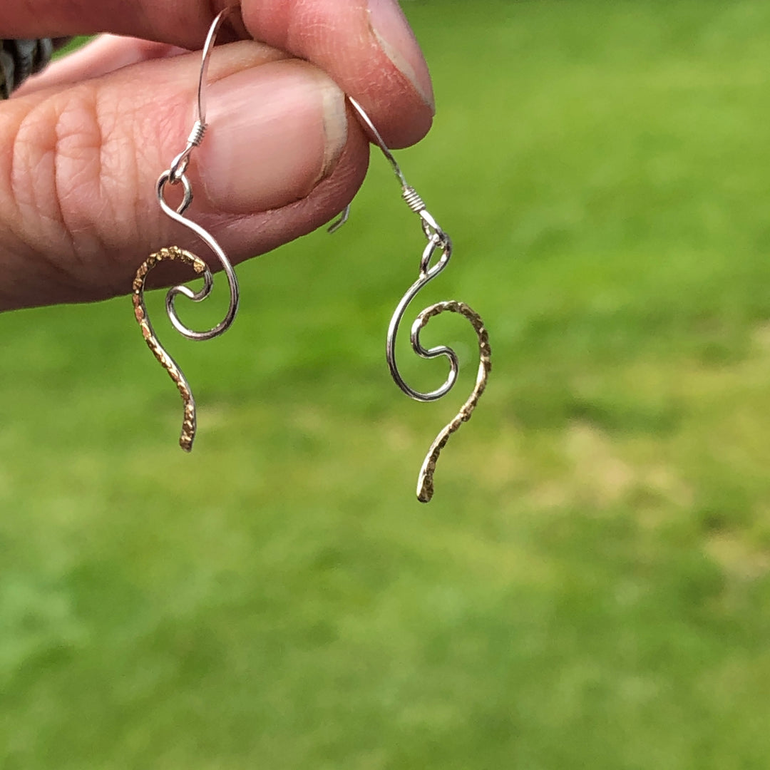 EW130  Wires Squiggle SS Earring Wires .925 with Alaskan Gold Nuggets