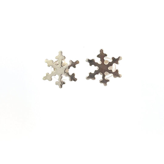 EP004S Snowflake Med Plain Earrings Post .925 fishingforgold