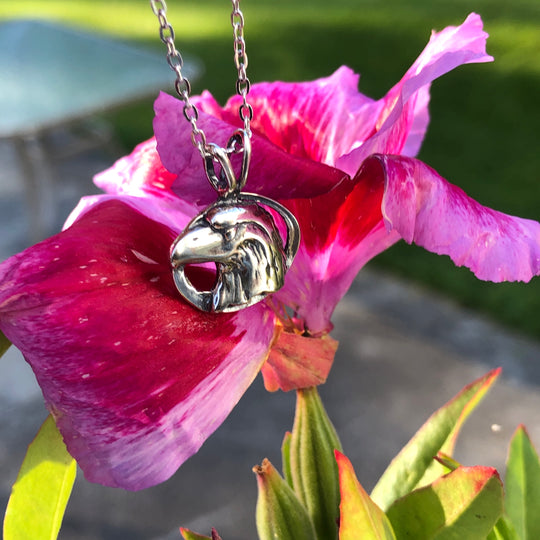 N036  Eagle Head Oval pendant .925 with Alaskan Gold Nuggets