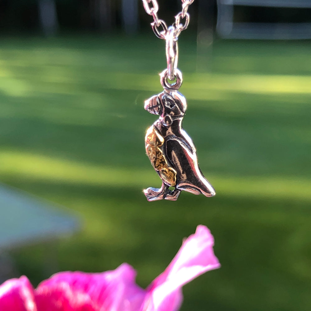 N042  Puffin Small pendant .925 with Alaskan Gold Nuggets