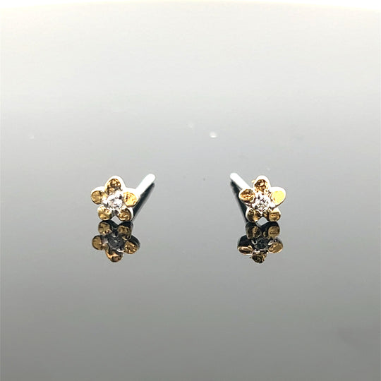 EP269S-wDia Silver Flower with Tiny Earring Posts with Diamonds