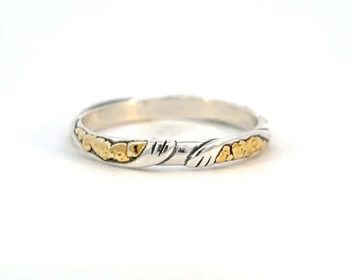R182 Silver & Gold Nugget Swirl Stackable Ring