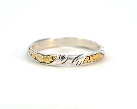 R182 Silver & Gold Nugget Swirl Stackable Ring