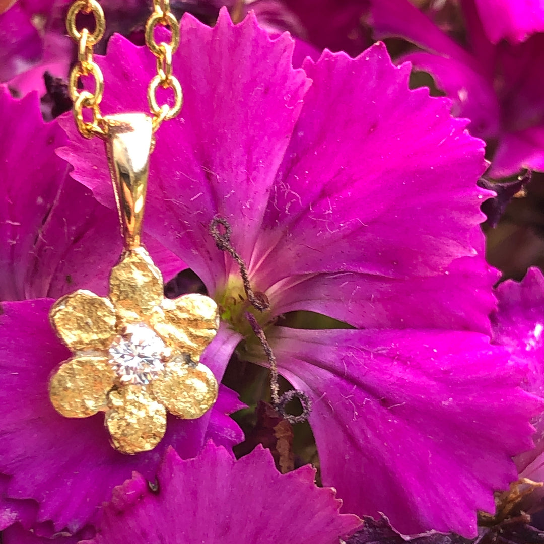 N310  Flower with Large 14kt & Nuggets with Diamond Pendant