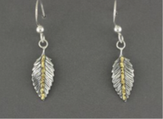 EW181  Medium Leaves Earring Wires .925 with Alaskan Gold Nuggets
