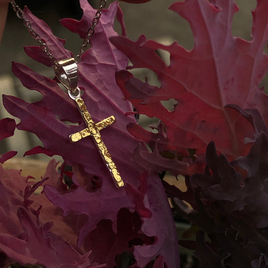 N122   Silver & Gold Nugget Cross Pendant