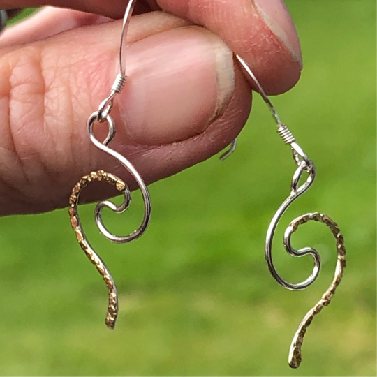 EW130  Wires Squiggle SS Earring Wires .925 with Alaskan Gold Nuggets