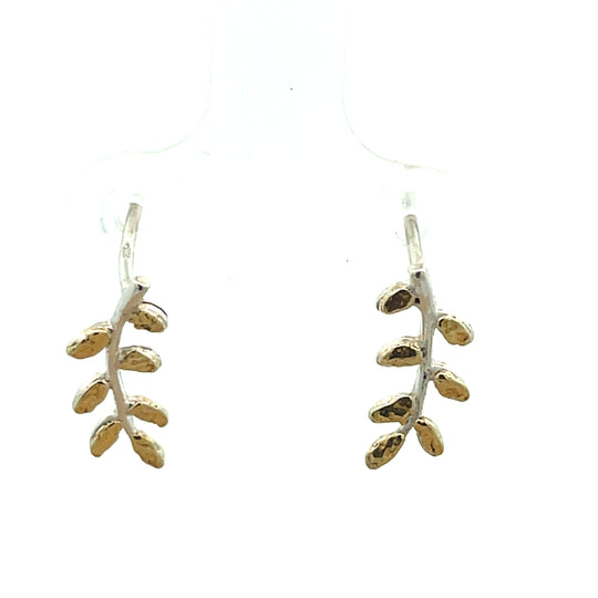 EP029  Silver Leaves with Alaskan Gold Nugget Accents
