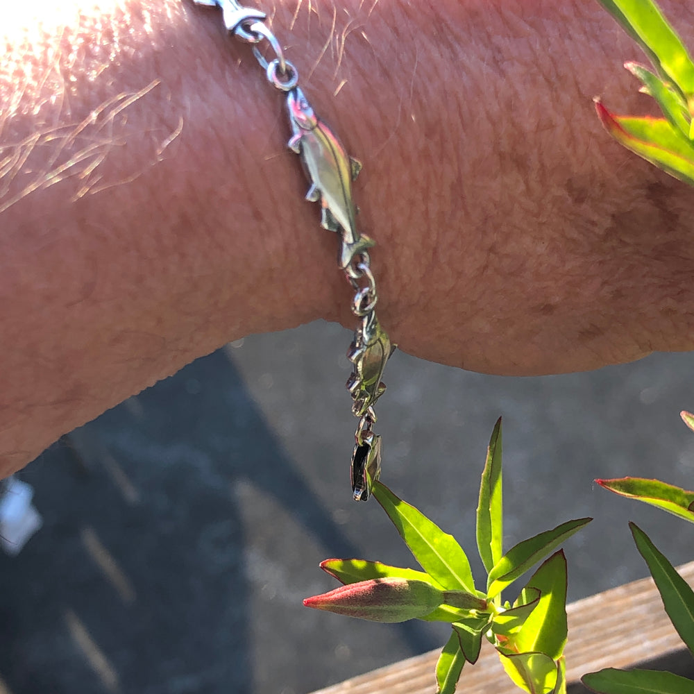 BR049  Salmon Silver Bracelet with Gold Nuggets