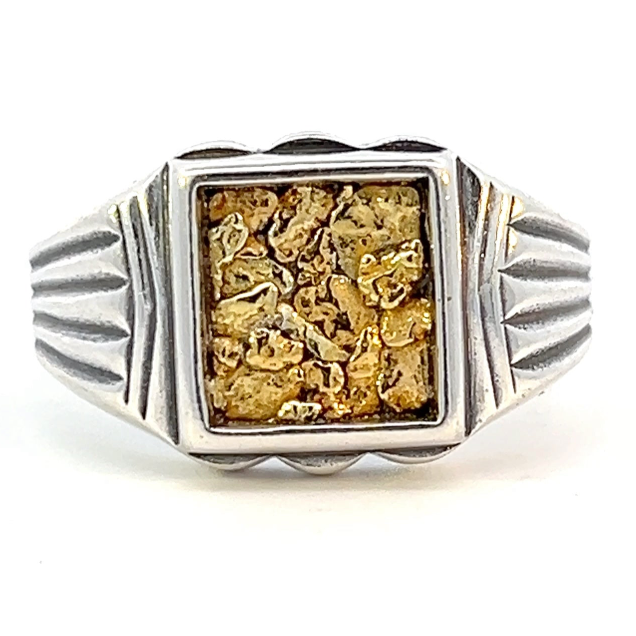 RM002 Mens Square Gold Nugget Filled Ring fishingforgold