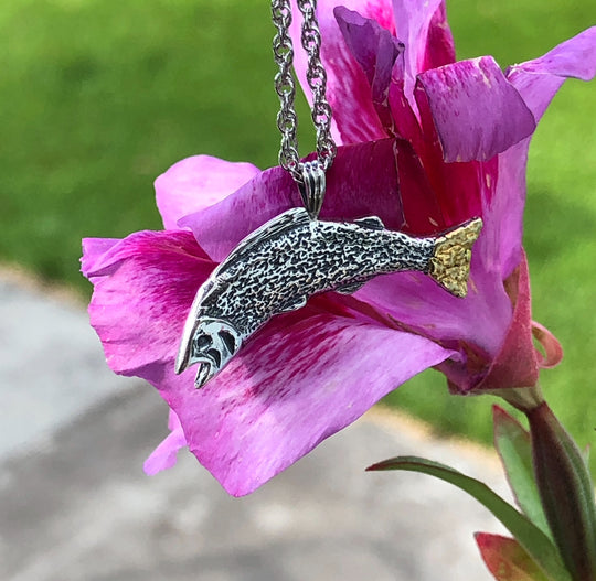 NTT012 Salmon Silver Necklace  Alaskan Gold Nuggets