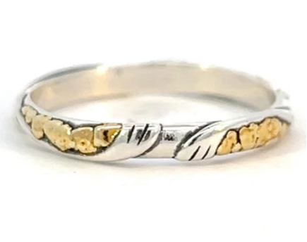 R182 Silver & Gold Nugget Swirl Stackable Ring