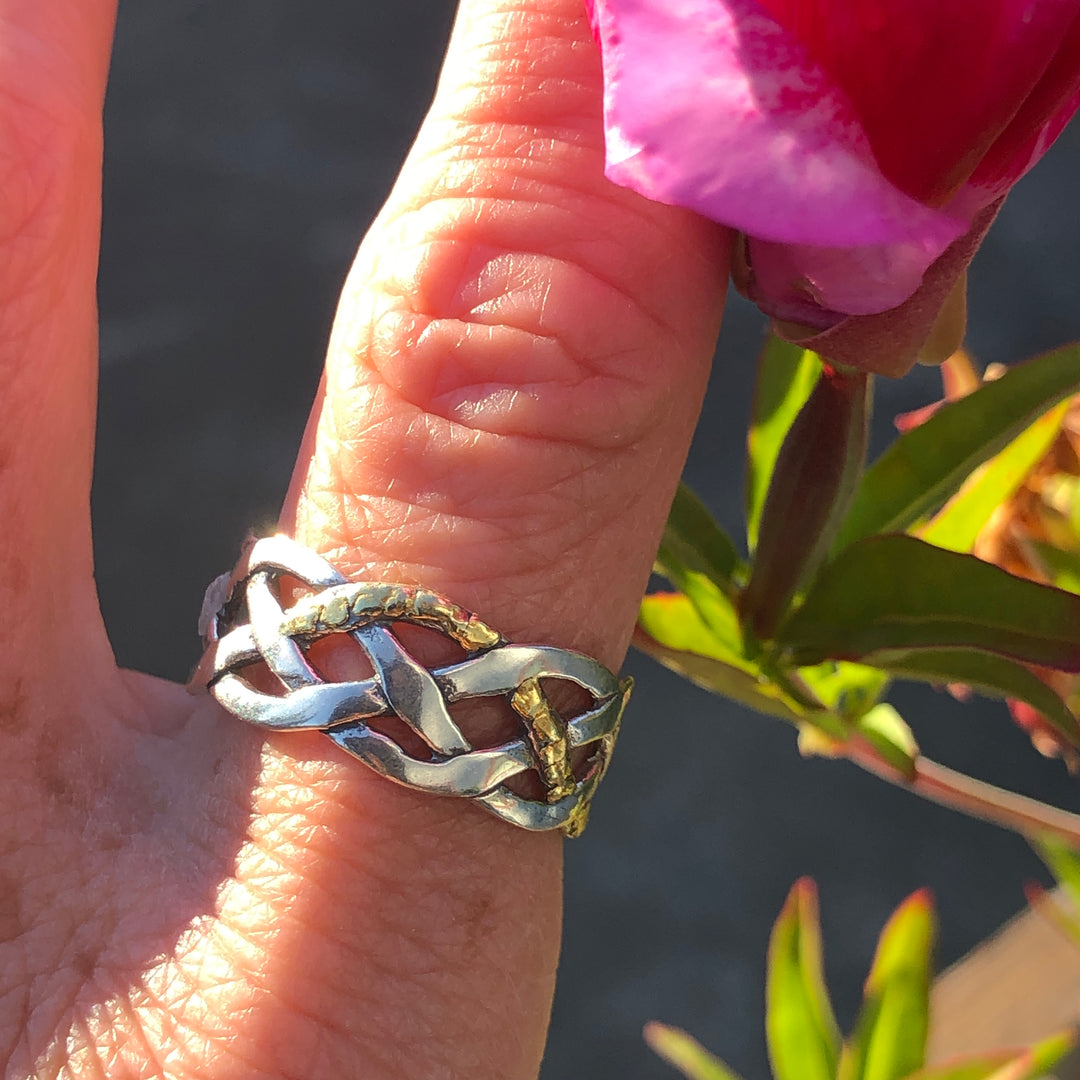 R03035  Large Silver Braided with Nuggets