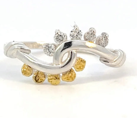R368SN-Dia   Ring Wave Diamond Accents &  .925 with Gold Nugget