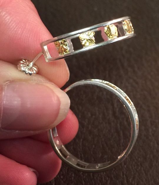 EP404  Large Pad Silver Hoop with Alaskan Gold Nuggets