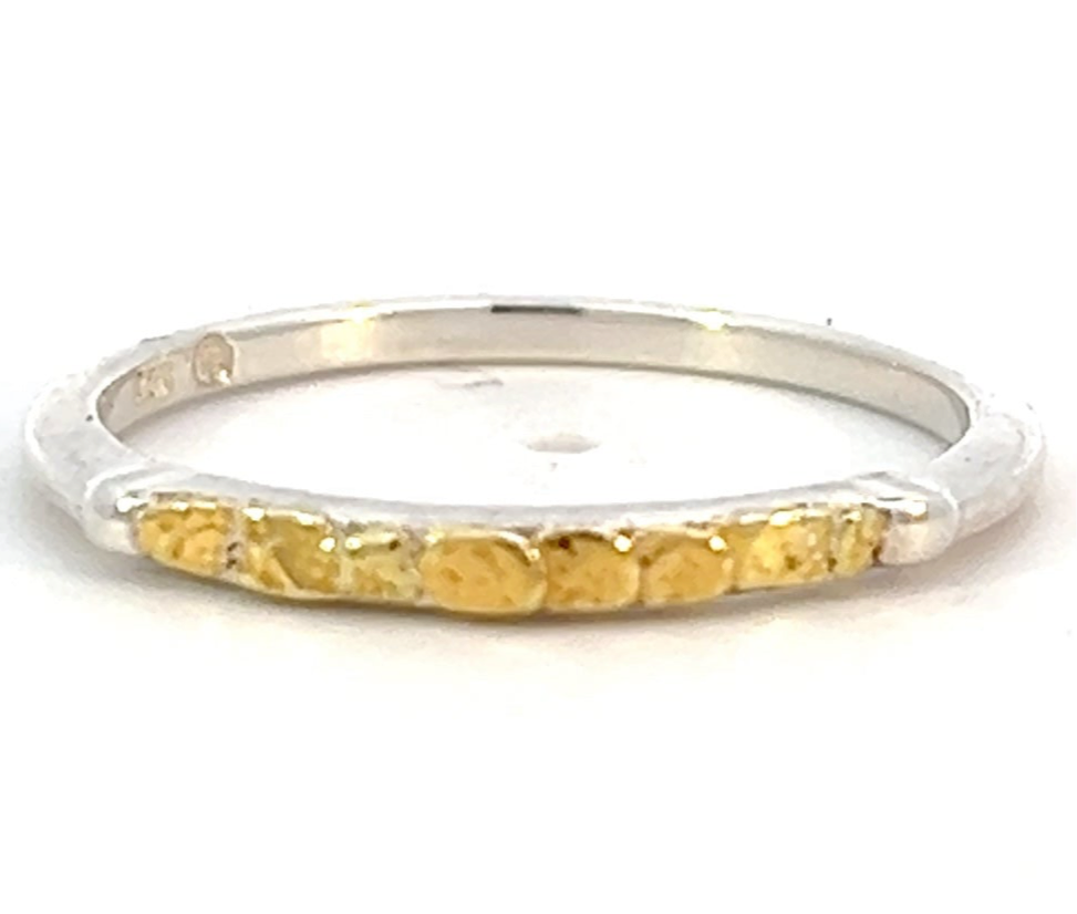 R175 Stackable Silver & Gold Nugget Encrusted Ring