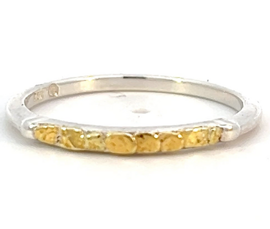 R175 Stackable Silver & Gold Nugget Encrusted Ring