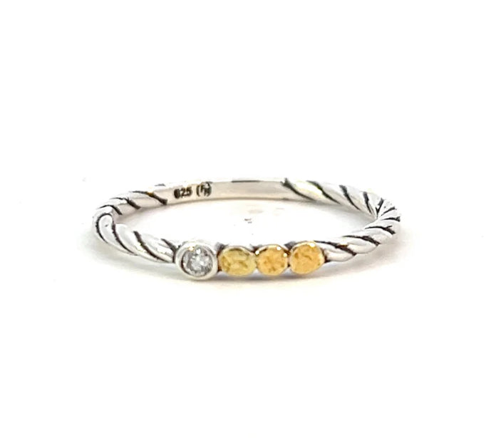 R170SN-DIA Diamond, Silver & Gold Nugget Swirl Ring