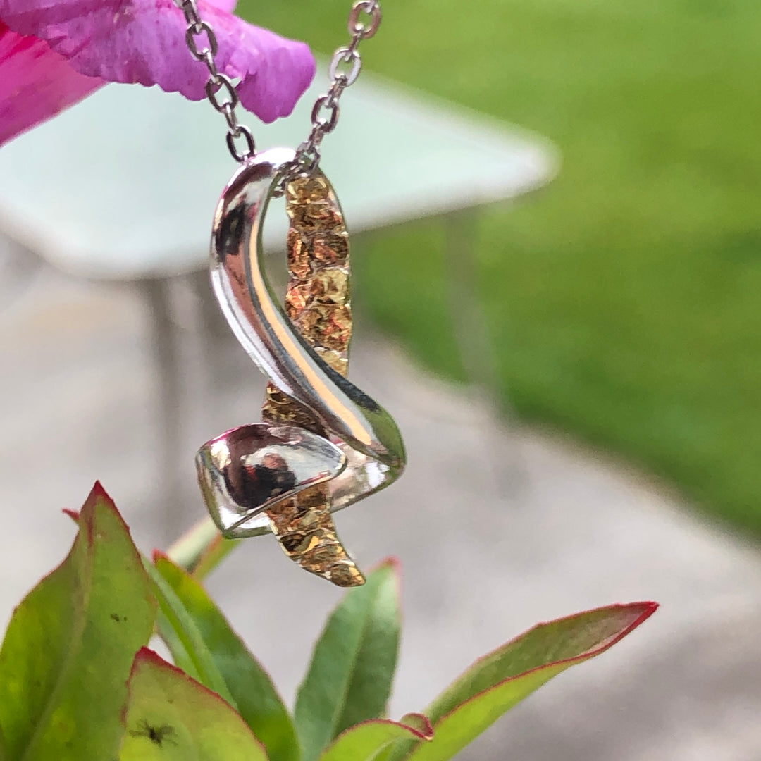 N163  Modern Pendant Silver with Alaskan Gold Nuggets