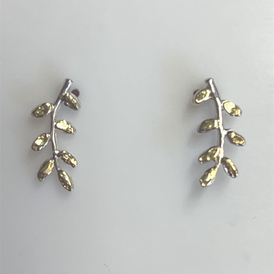 EP029  Silver Leaves with Alaskan Gold Nugget Accents