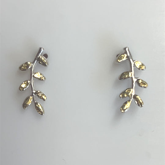 EP029  Silver Leaves with Alaskan Gold Nugget Accents