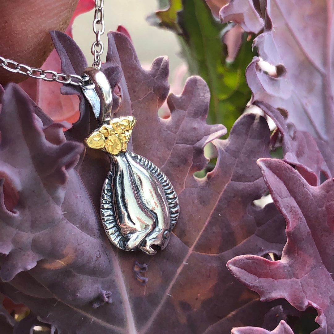 N103  Halibut Small Necklace .925 with Alaskan Gold Nuggets