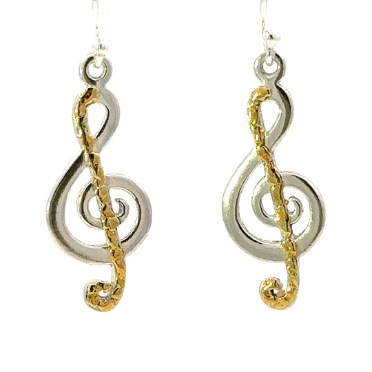 EW165 Musical Inspired Silver & Gold Nugget Dangle Earrings