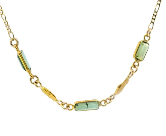 NC30-3 Light Green Tourmaline and Alaskan Gold Nuggets Necklace