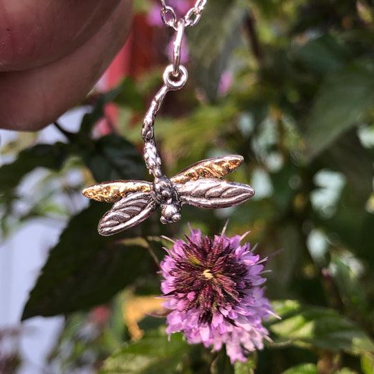 N100  Dragonfly Necklace .925 with Alaskan Gold Nuggets