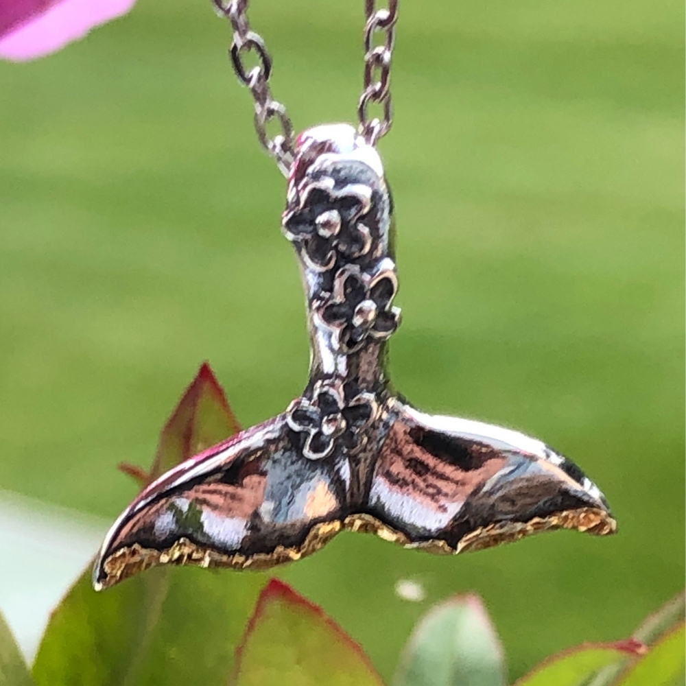 N161  Flower Whale Tail .925 with Alaskan Gold Nuggets