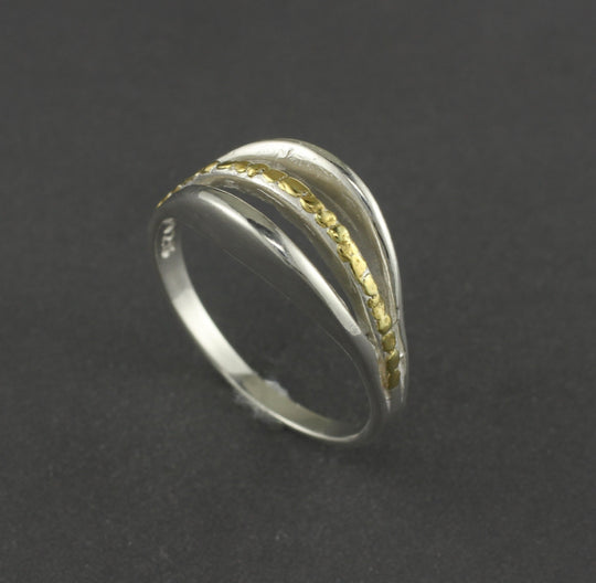 R146 Stacked Silver and Gold Nugget Ring