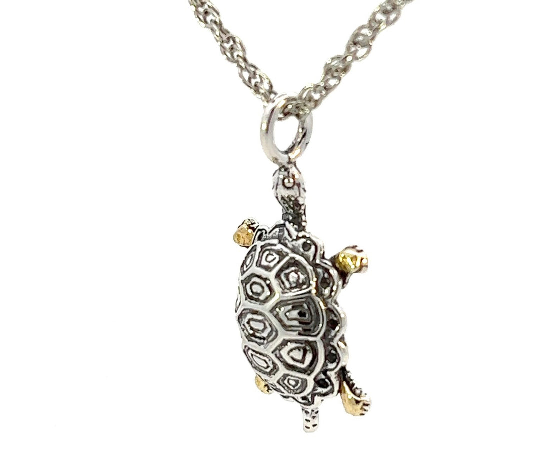 N007 Beautiful Silver Turtle highlighted with Gold Nuggets Pendant