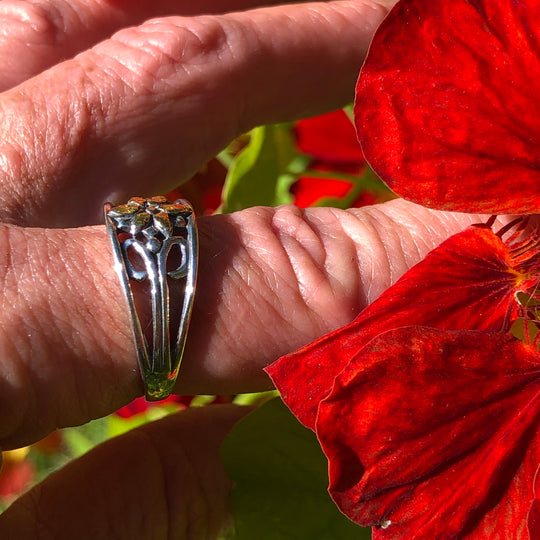 R02272  Flower Cluster Silver Ring with Alaskan Gold Nuggets