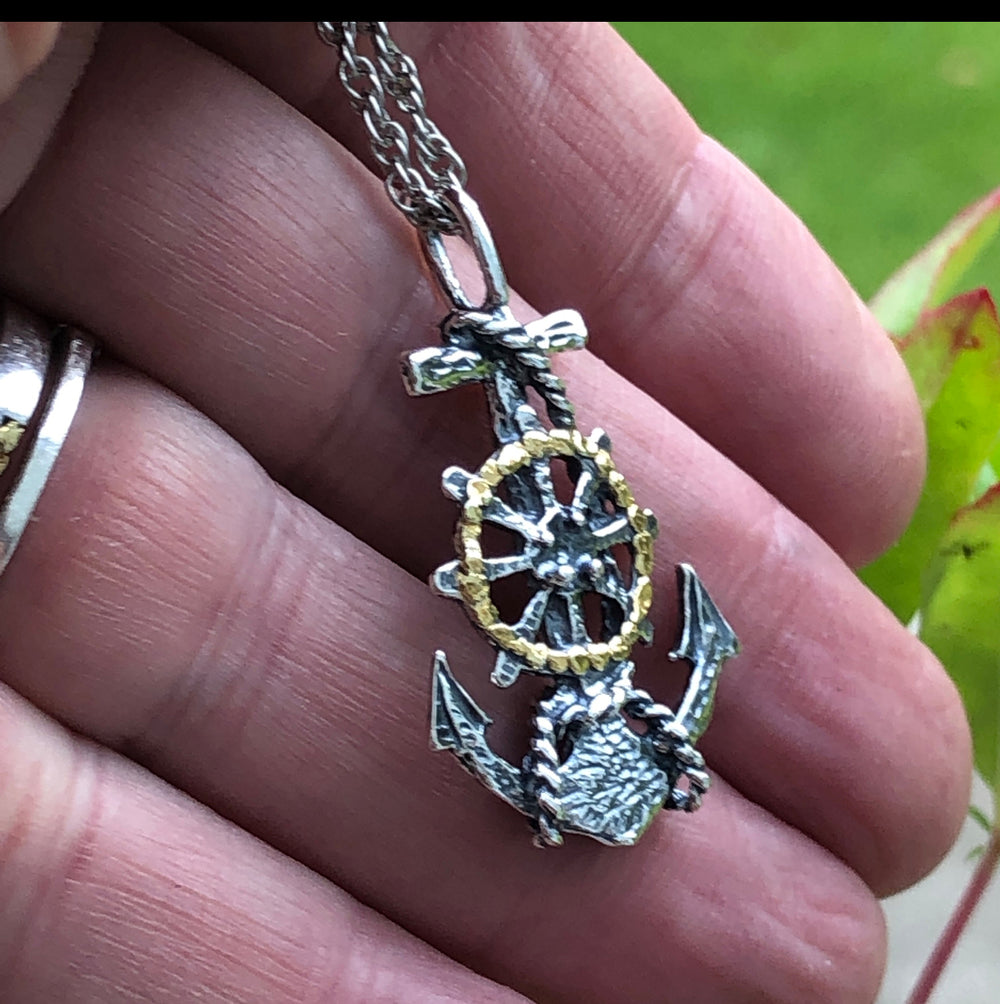 N190  Mariner Largest Cross Necklace .925 with Alaskan Gold Nuggets