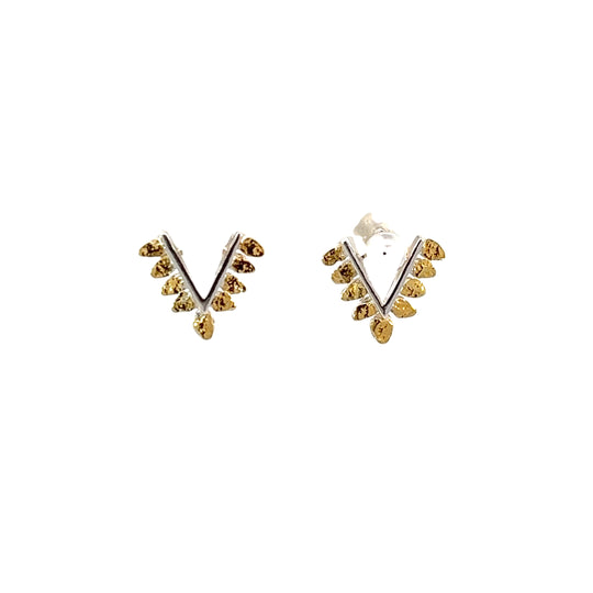 EJ401SN Silver & Gold Nugget "V" Earring Post