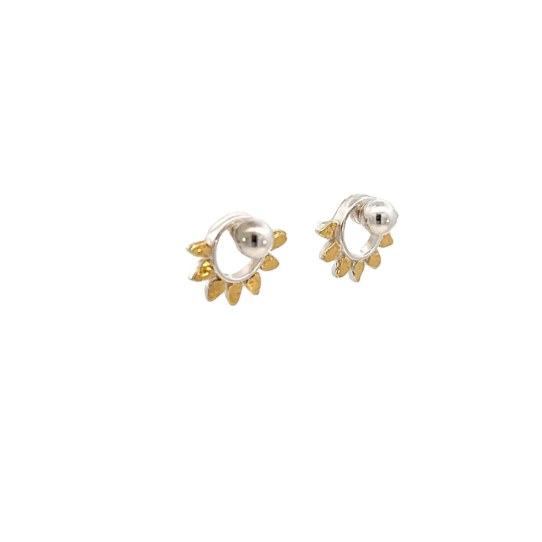 EJ403SN Gold Nugget & Silver Circle Earring Post