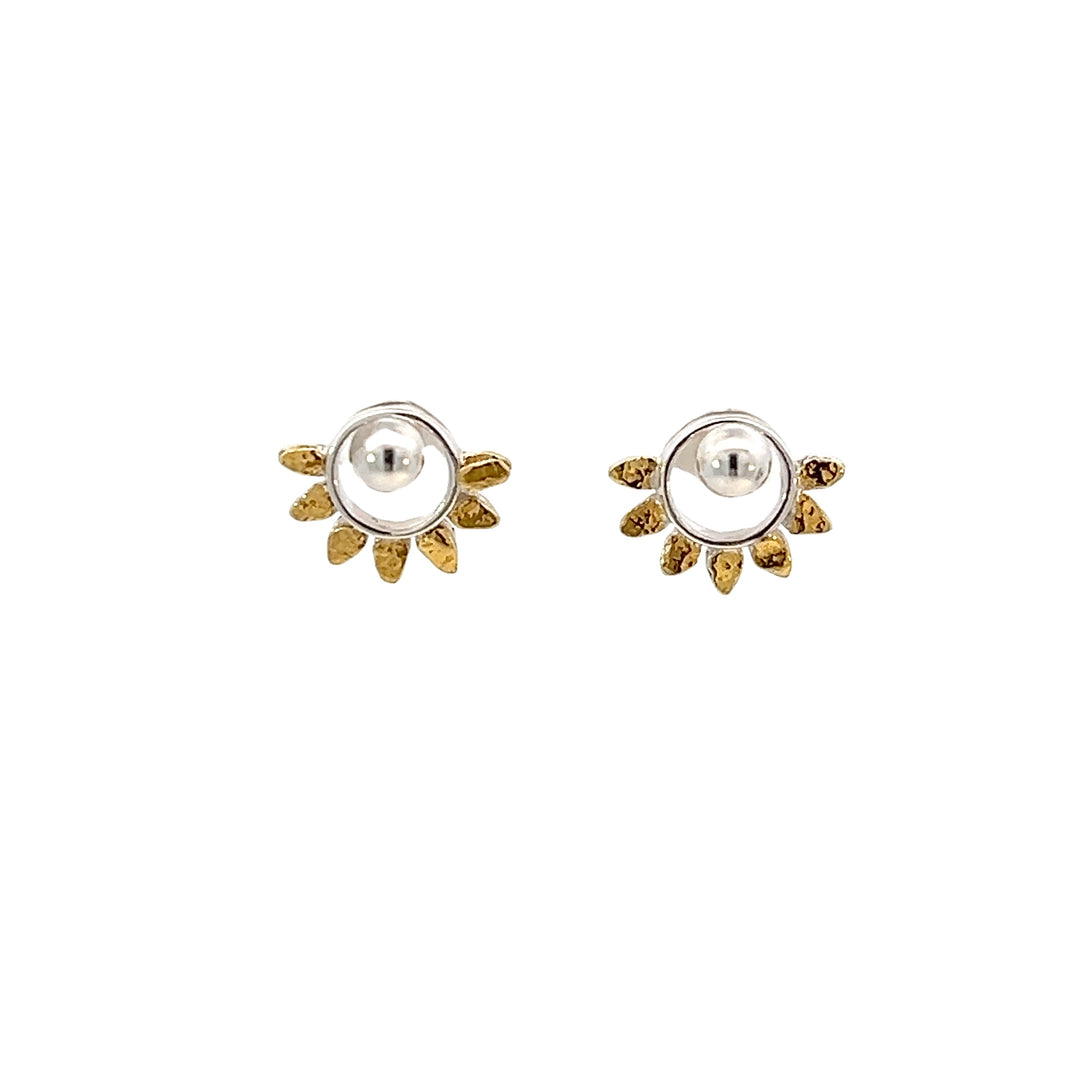 EJ403SN Gold Nugget & Silver Circle Earring Post