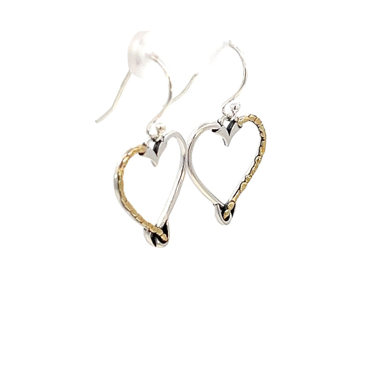 EW116 Silver Heart Dangle Earrings with Gold Nuggets