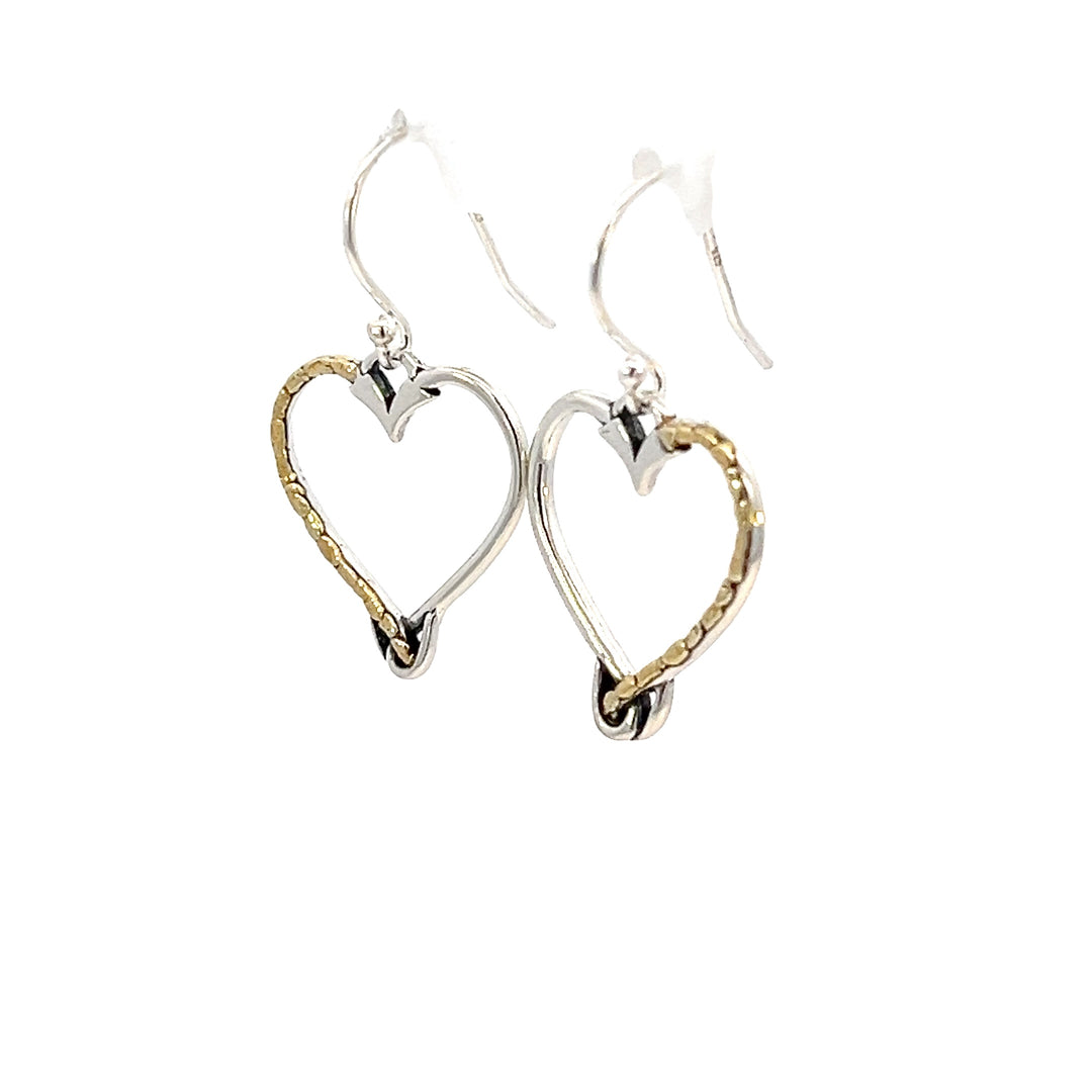 EW116 Silver Heart Dangle Earrings with Gold Nuggets