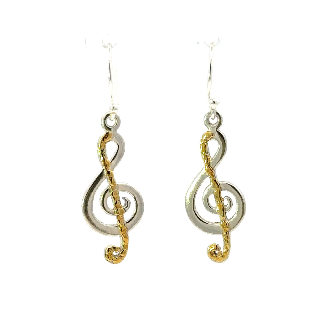 EW165 Musical Inspired Silver & Gold Nugget Dangle Earrings