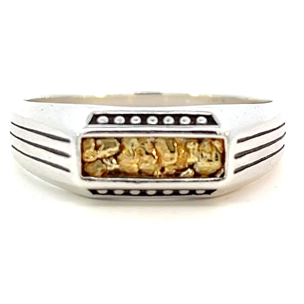 RM012 Mens Silver Ring with Gold Nugget Filled Accent fishingforgold